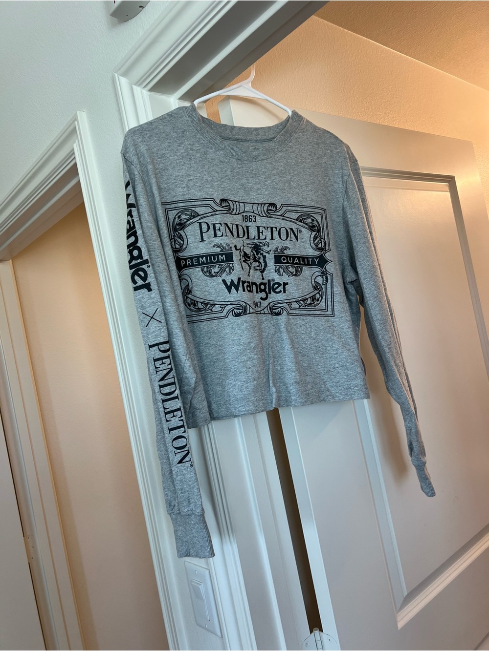 Wrangler x Pendleton Gray Graphic Long-Sleeve Crop Top